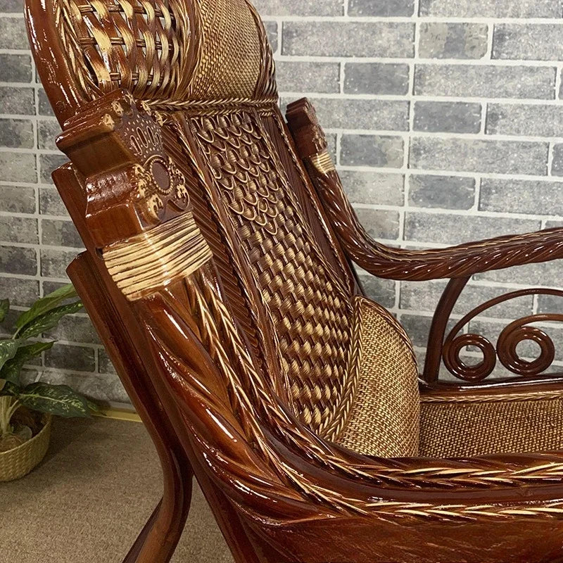 Natural rattan chair, balcony high-end rocking recliner, adult home living room, elderly nap rattan weaving