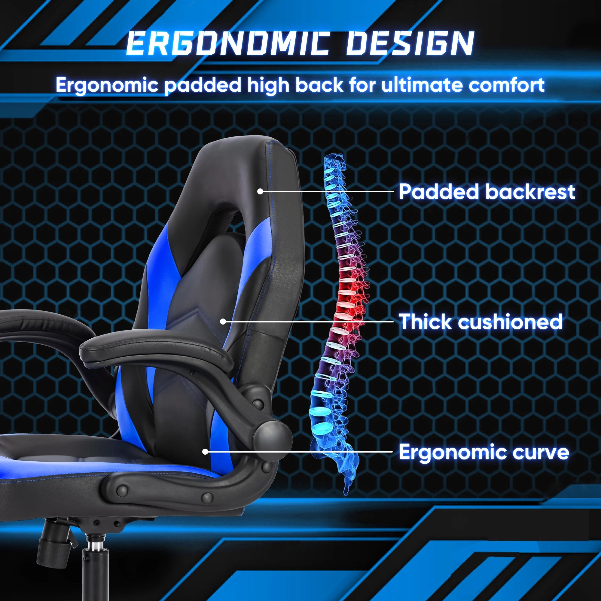 MCQ Gaming Chair Ergonomic Office Chair with Swivel Rolling Adjustable PU Leather Racing Chair Flip-up Armrest For Furniture