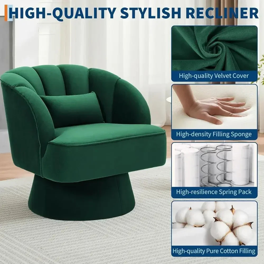 360° Swivel Velvet Armchair with Striped Backrest and Plush Padding for Lounge, Living Room, Bedroom, and Reading Nook