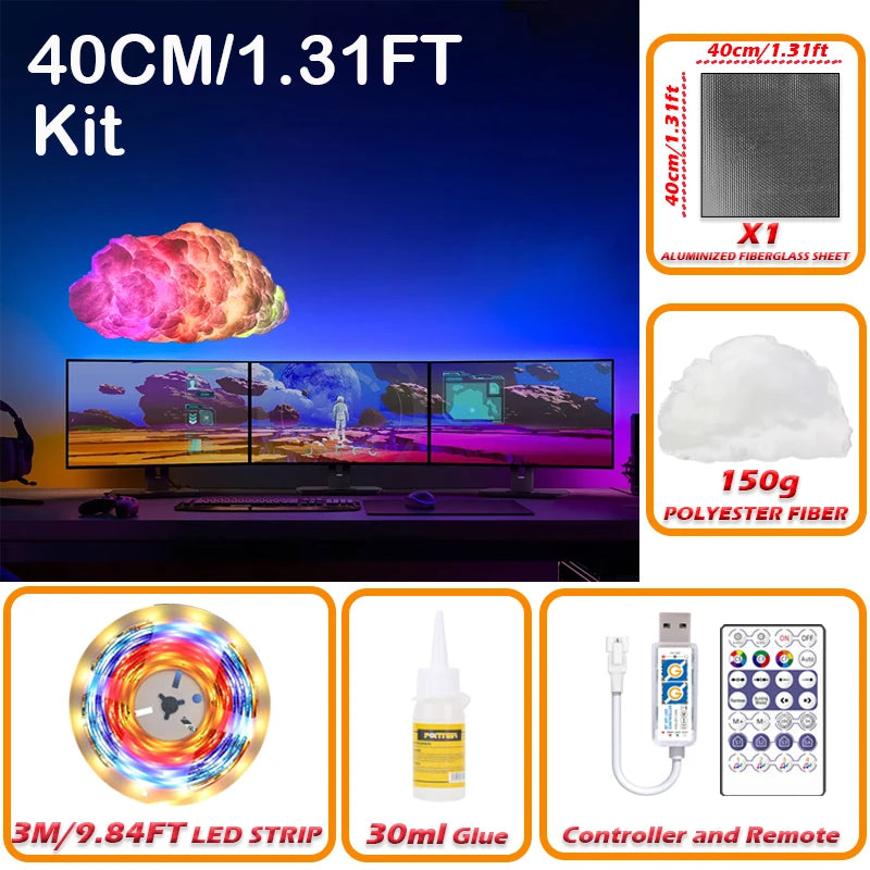 Cloud LED Light, Cloud Music Sync Multicolor Changing Strip Light, Atmosphere DIY Creative Thunder Cloud Lamp Wall Ceiling Light