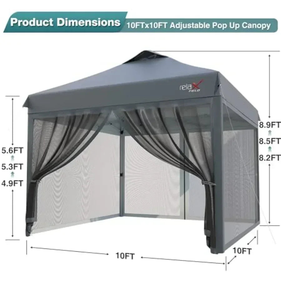 10x10 Pop Up  Tent with Mosquito Netting Outdoor Portable Sn Tent for Yard Party Camping and Picnic 3 Height Positions Patio Ga