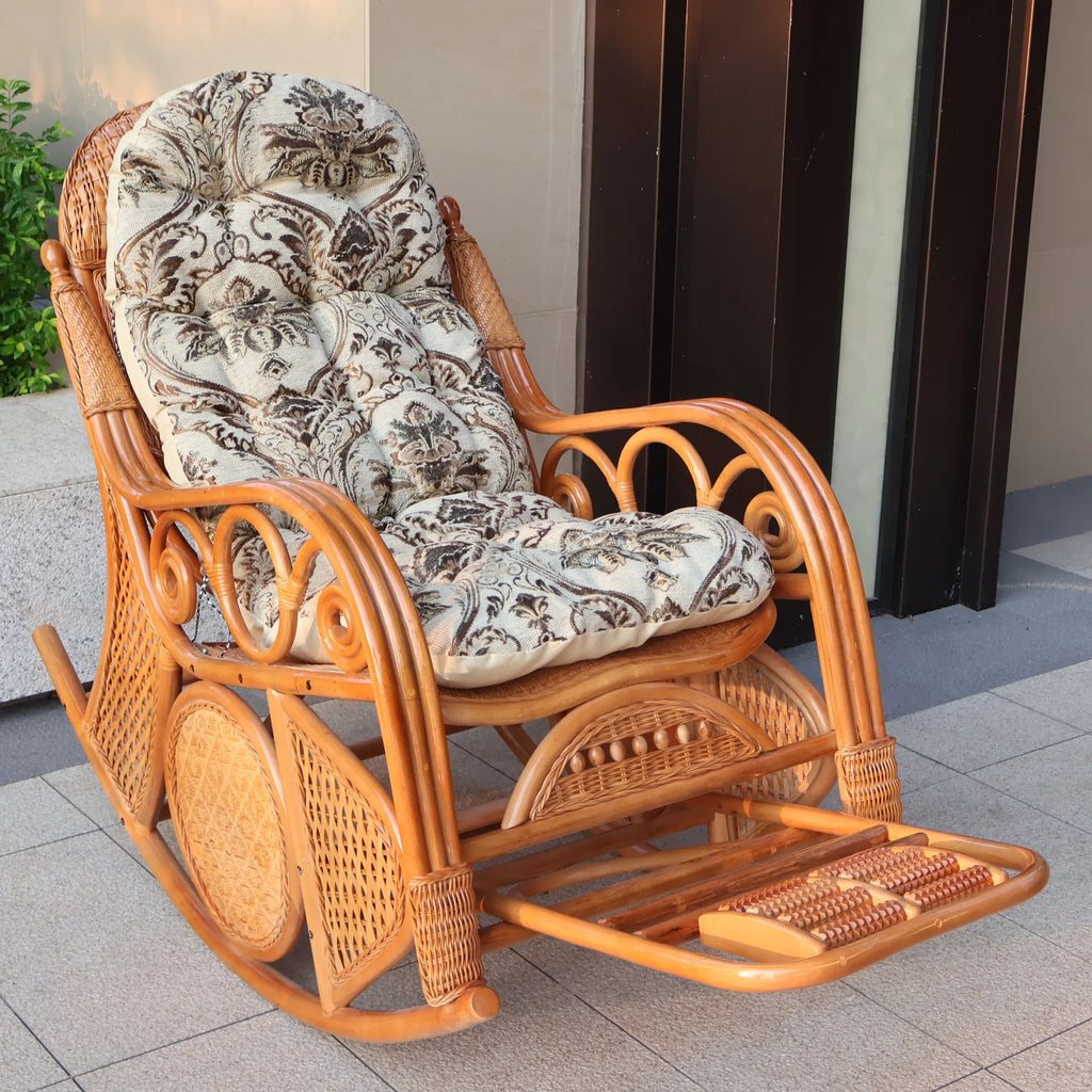Natural rattan rocking chair elderly recliner balcony