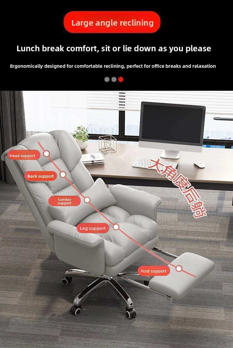 Executive Leather Office Chair Ergonomic Comfort Reclining Desk Chair for Home Workstations Full Backlift Adjustable Furniture
