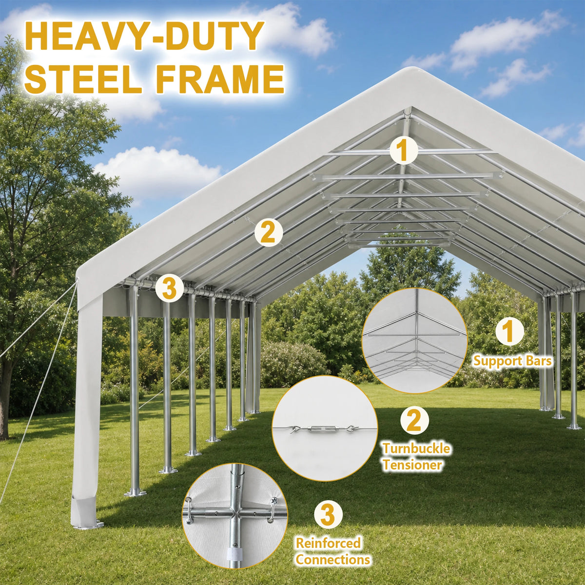 20x50FT Large Event Tent Heavy Duty White Party Shelter Waterproof All Weather Steel Frame With Windows For Wedding Commercial Market Car Parking