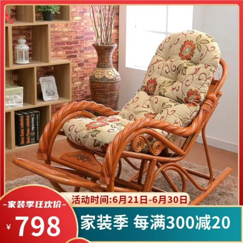 Rocking recliner adult rattan rocking chair elderly rocking chair balcony living room real natural rattan