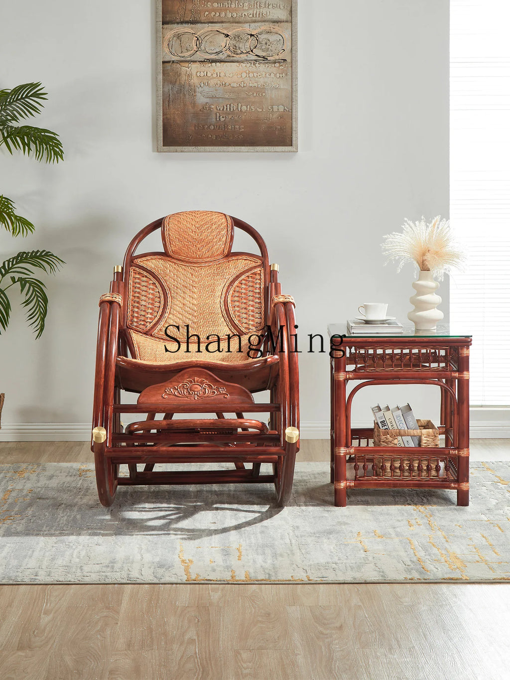 CL free balcony natural real rattan rocking chair lunch break classical single sofa