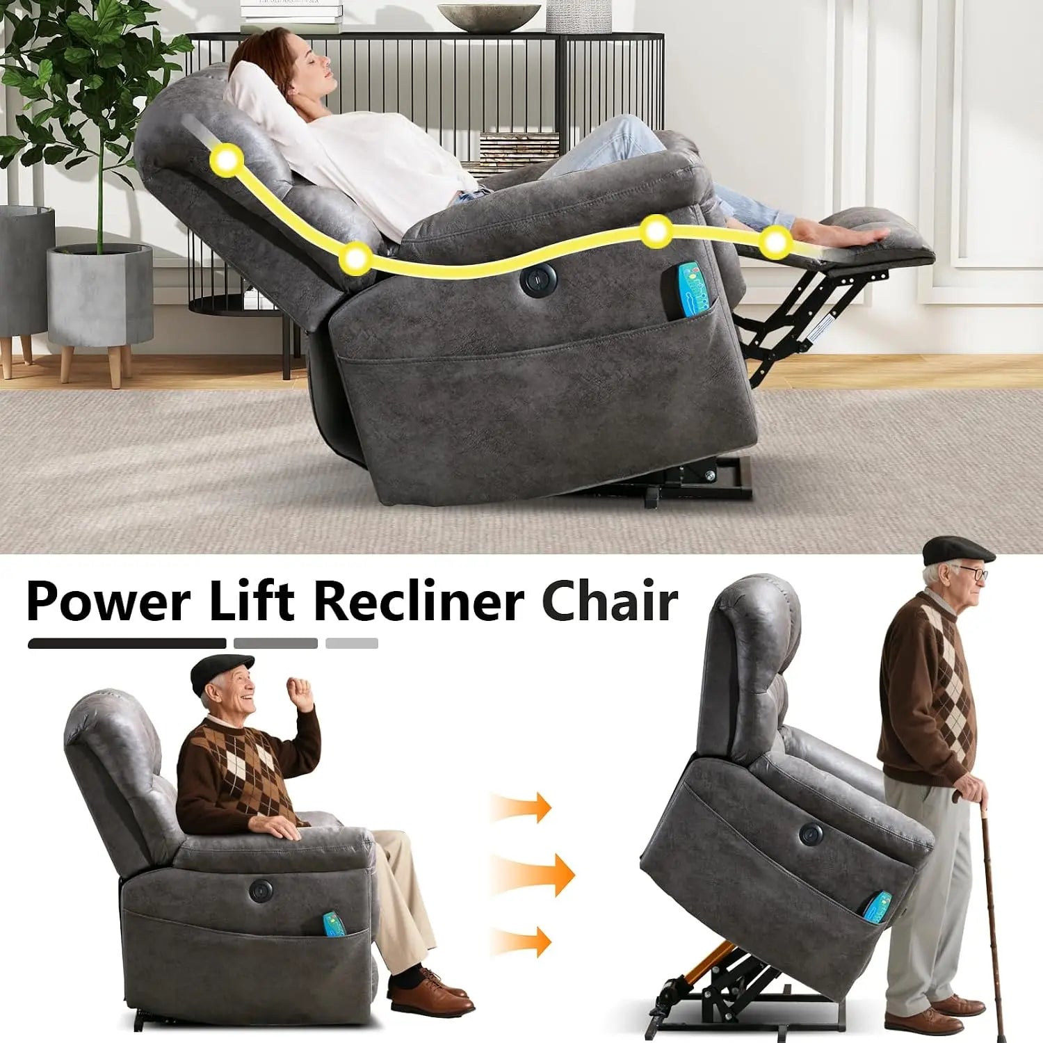 Massage Recliner Chair, Overstuffed Rocker Lazy Boy Chairs with Vibration&Gently Heat,Fabric Ergonomic Manual Nursery, Custom