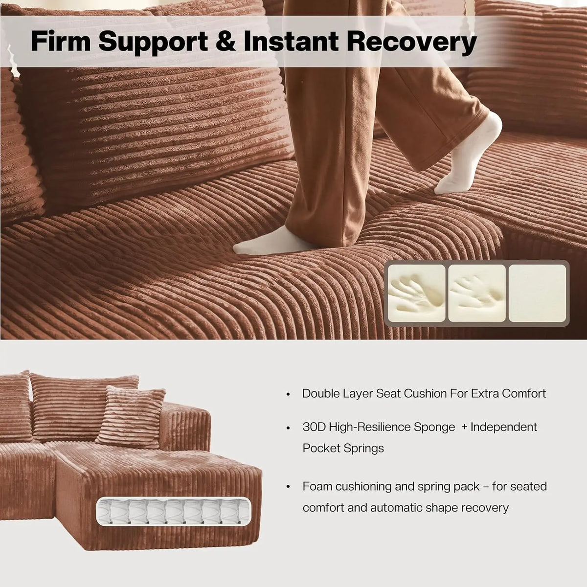 130'' U Shaped Sectional Couches for Living Room, Modular Boneless Cloud Sofa with 2 Chaise Lounges, 4-in-1, Customized