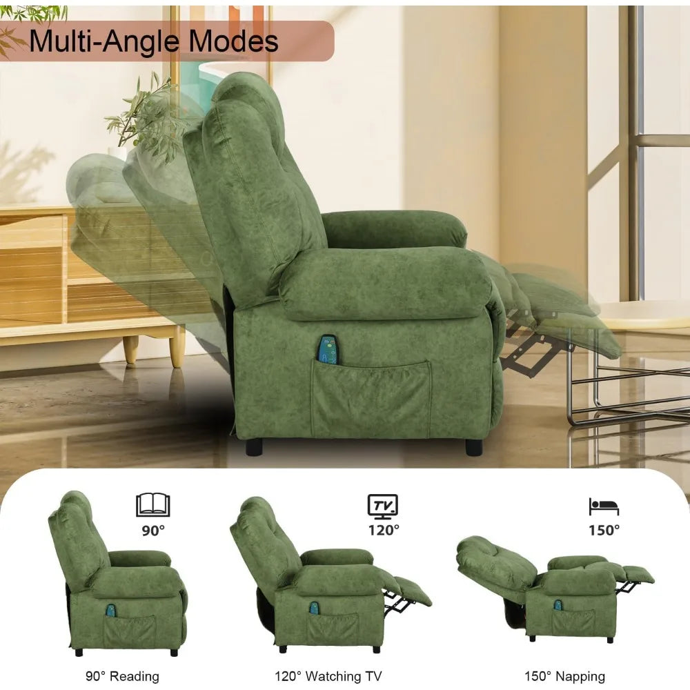 Overstuffed Push Back Recliner Chair for Living Room, Mid Century Fabric Heated Massaging Reclining Chair Small, Customized