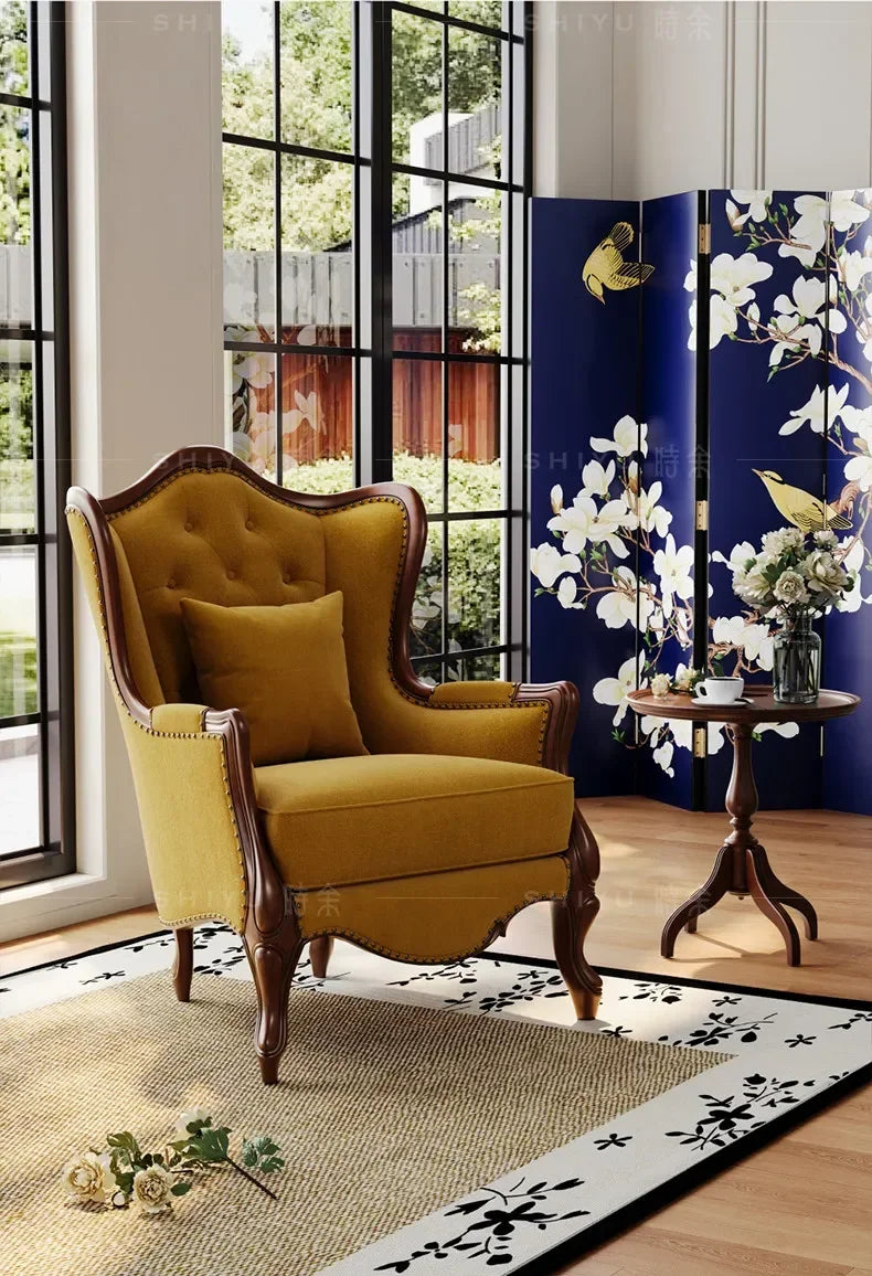 PYH retro fabric American leisure chair French antique tiger chair high-end solid wood fabric sofa