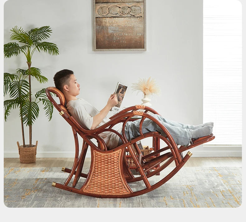 CL free balcony natural real rattan rocking chair lunch break classical single sofa