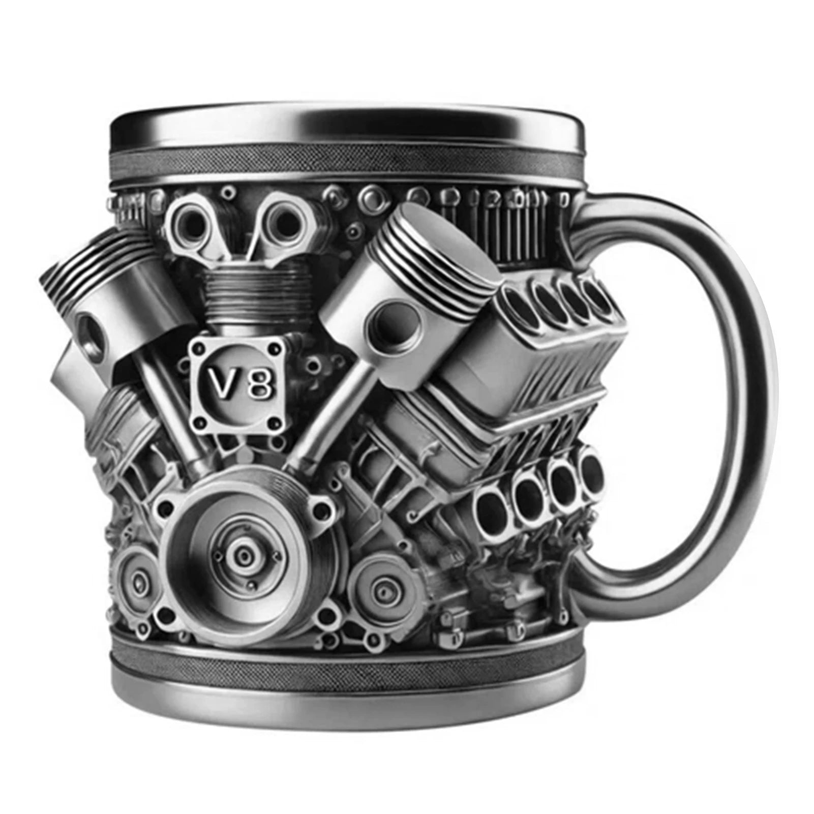 Coffee Mug Personalized Stainless Steel Mug Engine Design Punk-Style Drinking Cup Double-Wall Insulated Cup For Car Enthusiasts