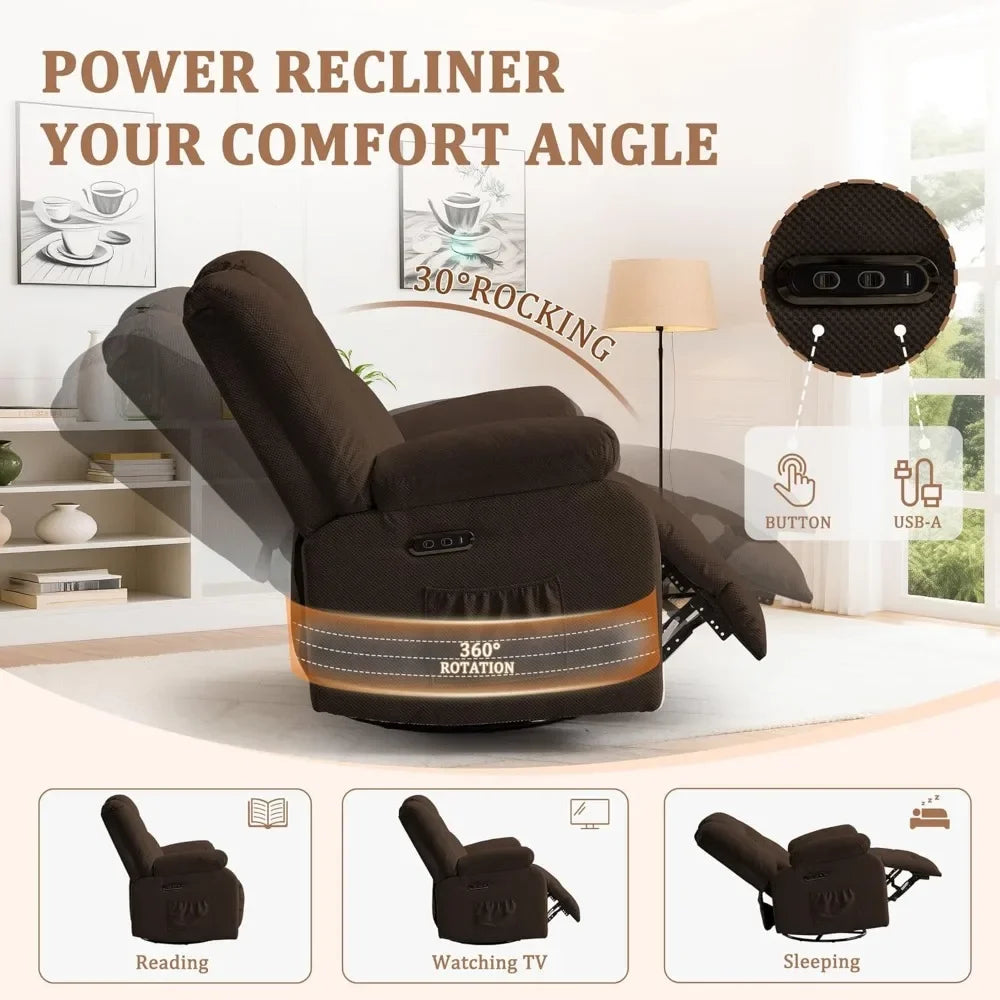 Electric Massage Recliner Chair with Heat & Swivel Rocking, Oversized Waffle Fabric for Living Room Bedroom