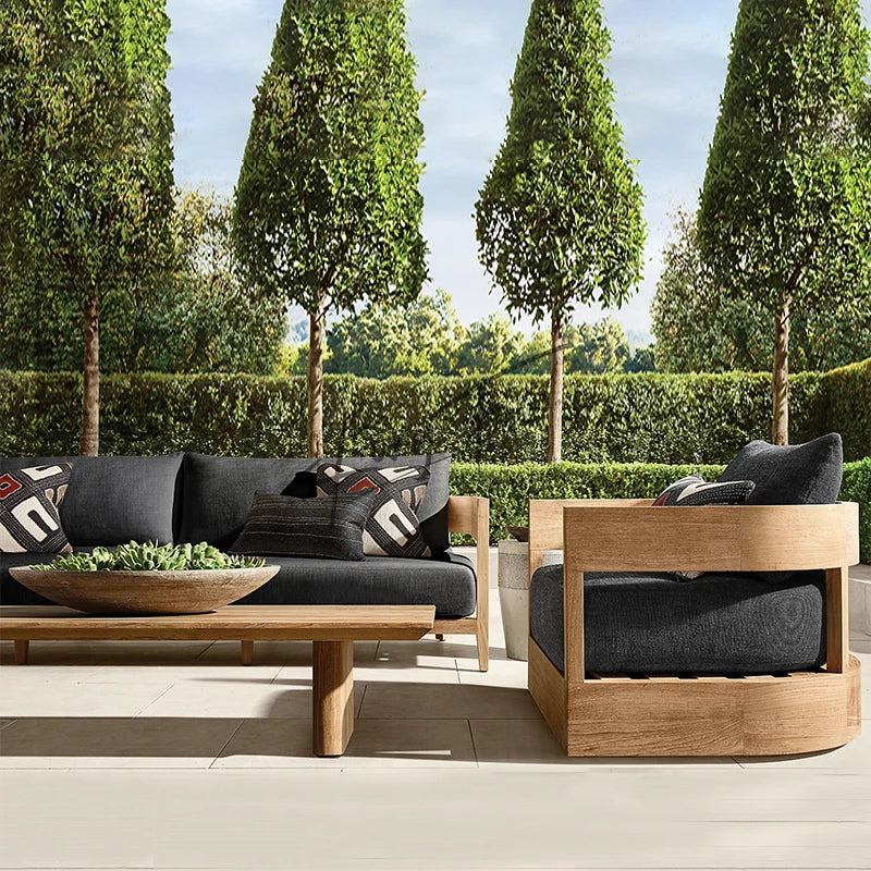 High-end Hotel Terrace Sofa Set Cushion Garden Sofa Teak Solid Wood Outdoor Furniture