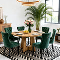 7-Piece Round Dining Table Set for 6, 47" Black Farmhouse Kitchen Table with 6 Gray Velvet Tufted Chairs, Modern Circle, Custom