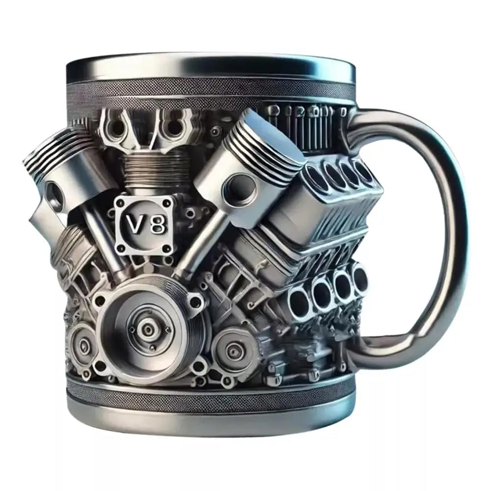 V8/V6 Engine Stainless Steel Cup 3D Piston Coffee Mug Barbecue Beer Stein Tea Cups Creative Mechanic Gifts For Car Lovers Men