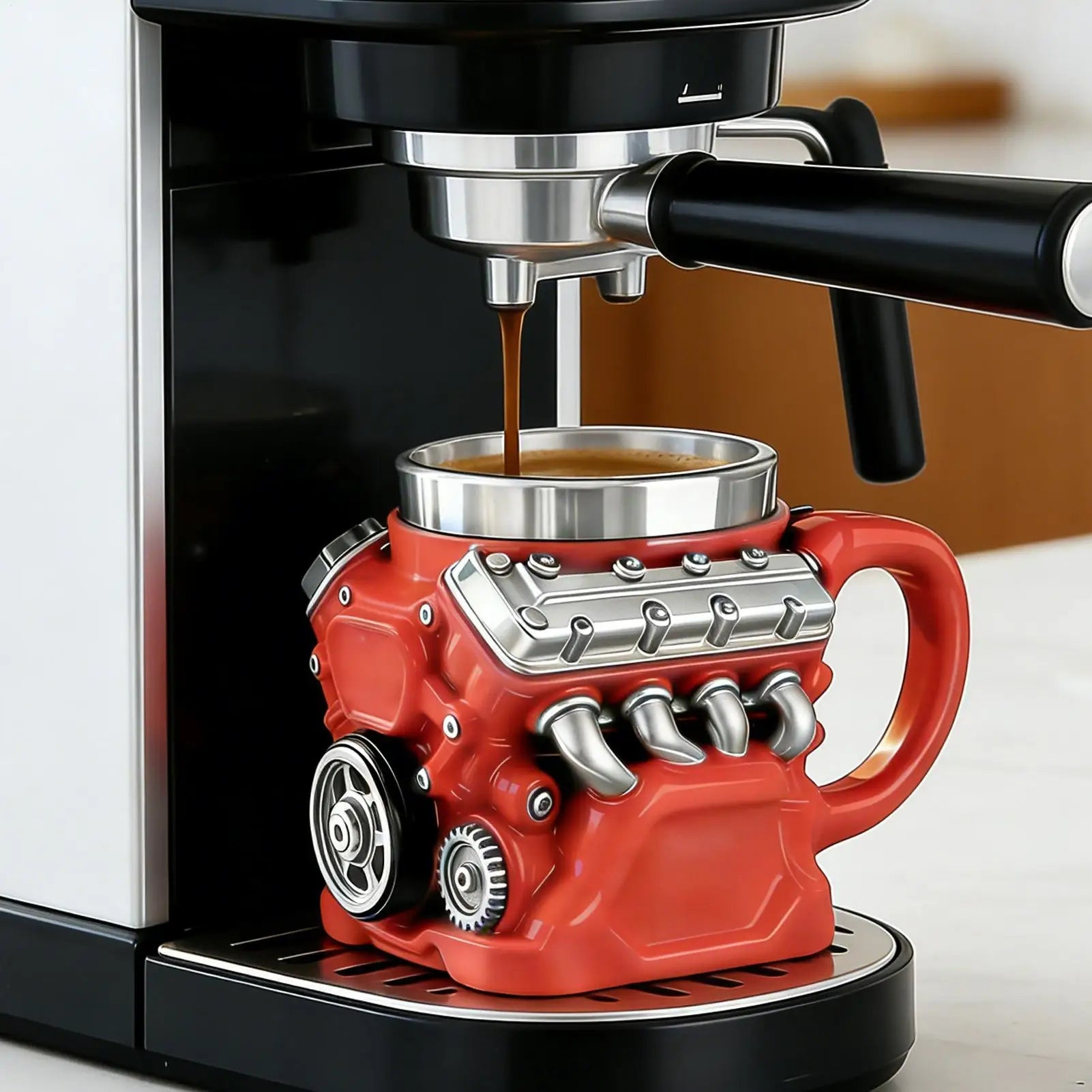 Retro Engine Coffee Mug Double Wall Stainless Steel 200ml V12 Motor Cup With Handle Insulated Realistic Car Enthusiast Gift