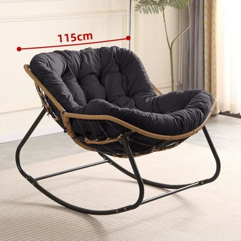 Large Rattan Rocking Chair With Thick Cushion Modern Lounge Seat For Living Room Bedroom Balcony