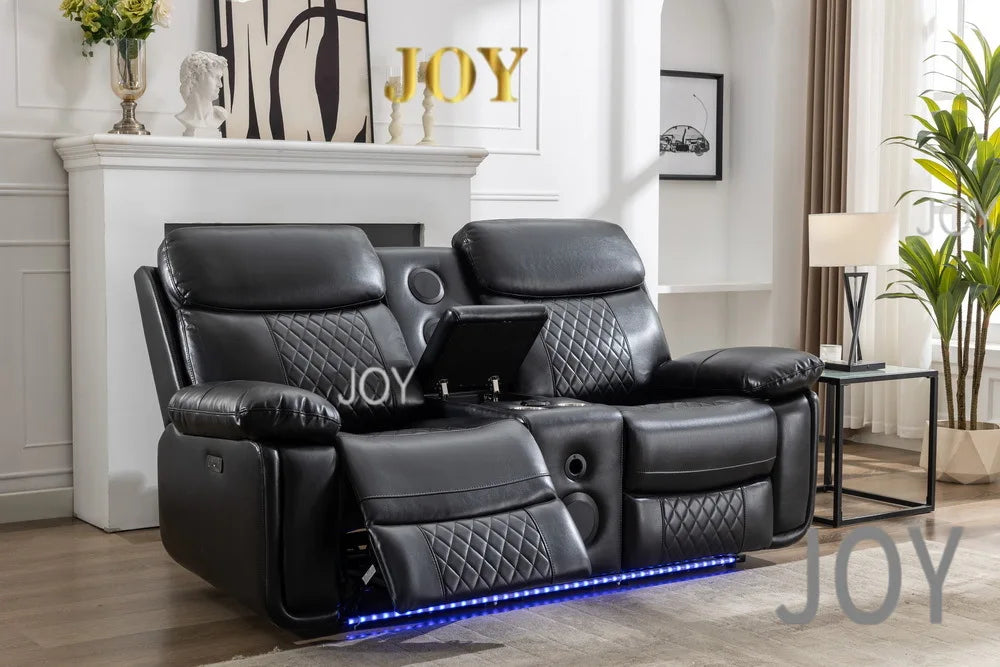 #￥Custom 3+2+1 Seat PU Leather Power Reclining Chair Smart Electrical Recliner Sofa Couch Set with Dropdown Table LED Cup Holder