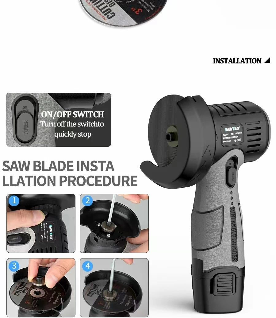 12V lithium battery mini angle grinder portable lithium battery cordless small angle grinder grinding cutting polishing mini