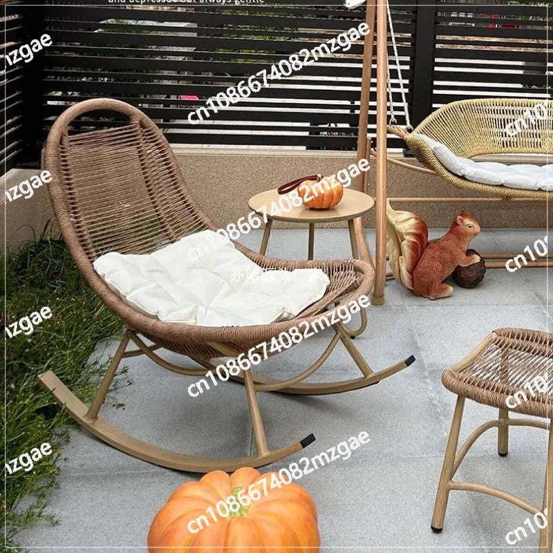 Rattan rocking chair outdoor balcony lounge chair leisure courtyard lazy sofa can lie and sleep outdoor single rattan chair