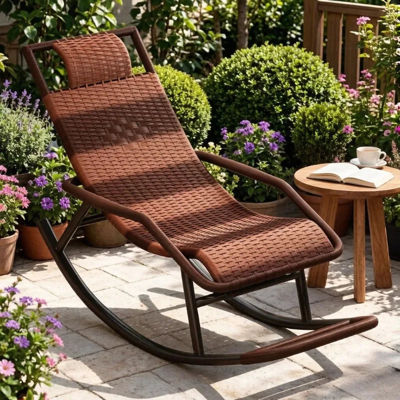 All-Season Wicker Rocking Chair, Summer Cooling Nap Leisure Chair for Balcony Living Room