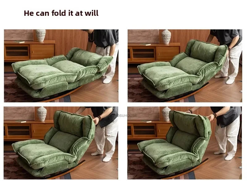 Space Saving Folding Rocking Chair Single Sofa Recliner Living Room Chair Balcony Home Leisure Nap Adjustable Cozy Lounge Chair