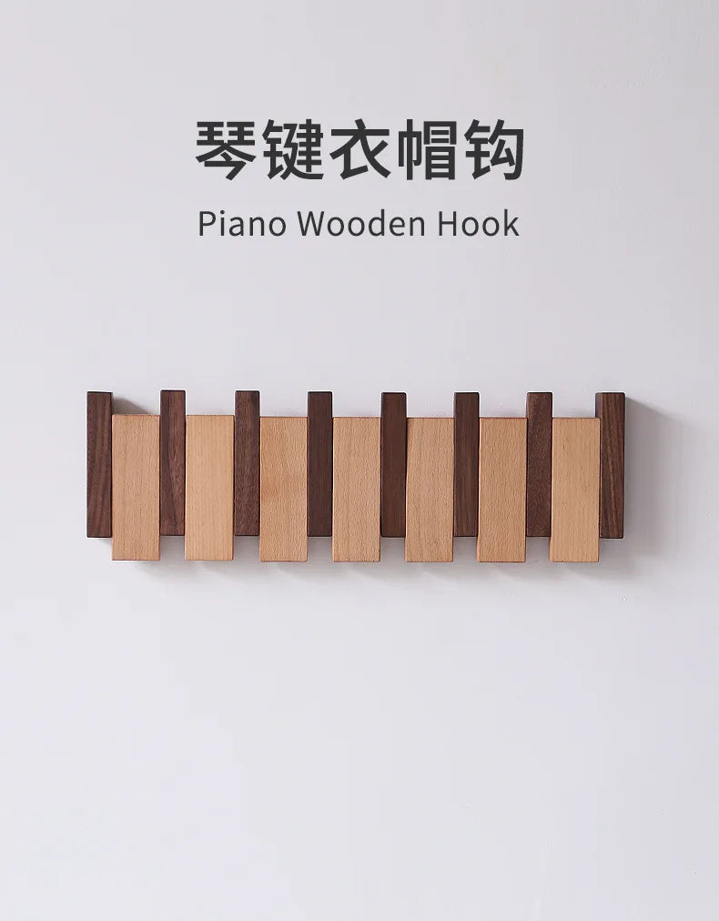 Wall Mounted Walnut Coat Rack Solid Wood Storage Rack Entry Porch Coat Rack Creative Piano Keys Home Decor
