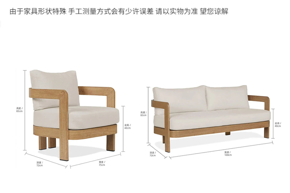 Outdoor Sofa, Teak Wood, Leisure, Waterproof, Sun-Resistant, Suitable For Villas, Courtyards, Hotels, Guesthouses, Balconies, An