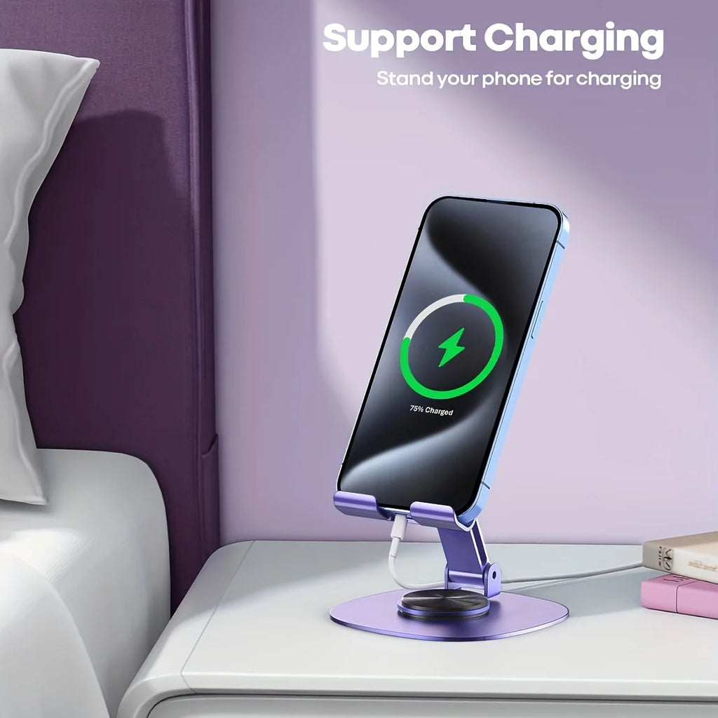 2pcs Folding Phone Stand, All-Metal Phone & Tablet Stand, 360-Degree Rotating Base with Silicone, Features Soothing Mechanical Sound, Perfect for Home, Office And Travel Use, Live Streaming, Selfie Sticks, Video Recording, Id