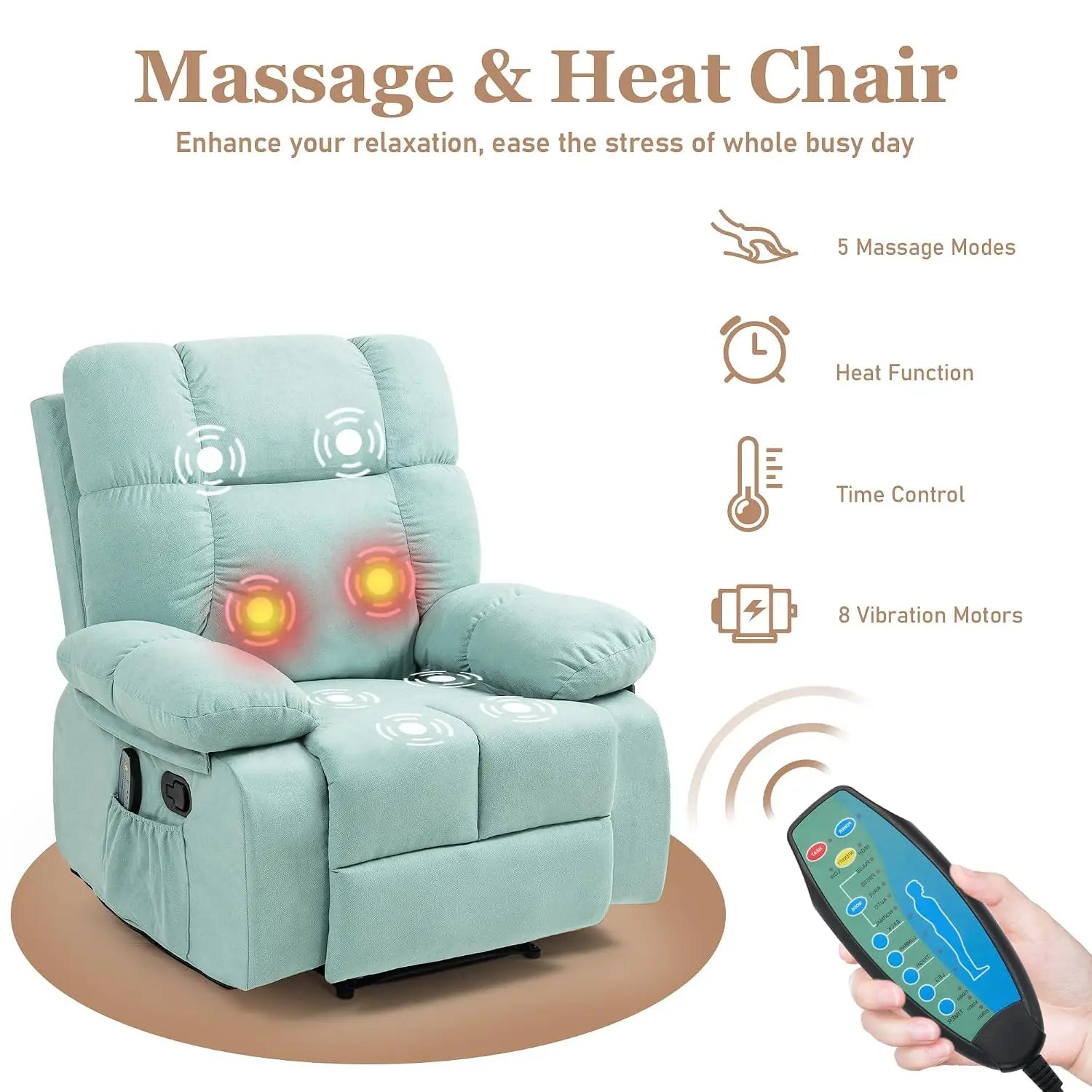 Recliner Chairs with Massage and Heat,Manual Recliner with Side Pockets, Reclining Chairs with Comfortable Arms and, Customized