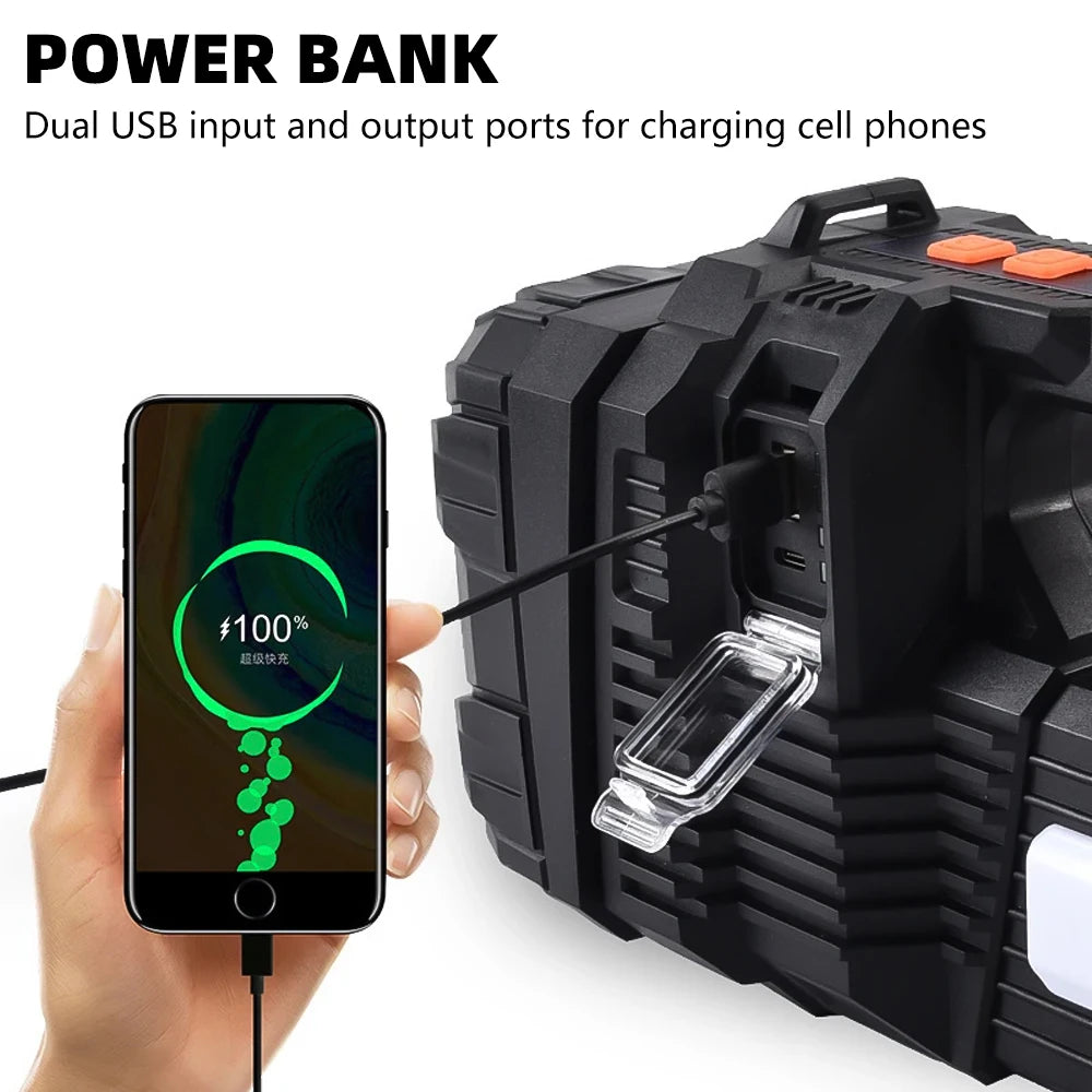 Solar Rechargeable Handheld Spotlight Flashlight LED Searchlight with COB Side Light 6 Modes Dimmable Torch Power Bank Type-C Fast Charging Waterproof Outdoor Camping Emergency Lamp Support Tripod Mount