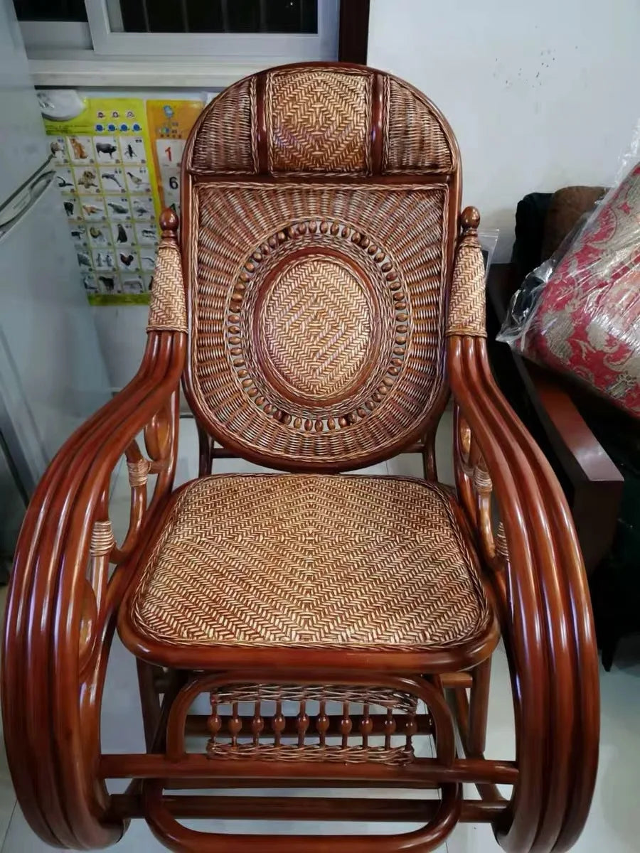 CZ Rocking Chair Hanging Basket Natural Real Rattan Plant Woven Relaxing Leisure Recliner