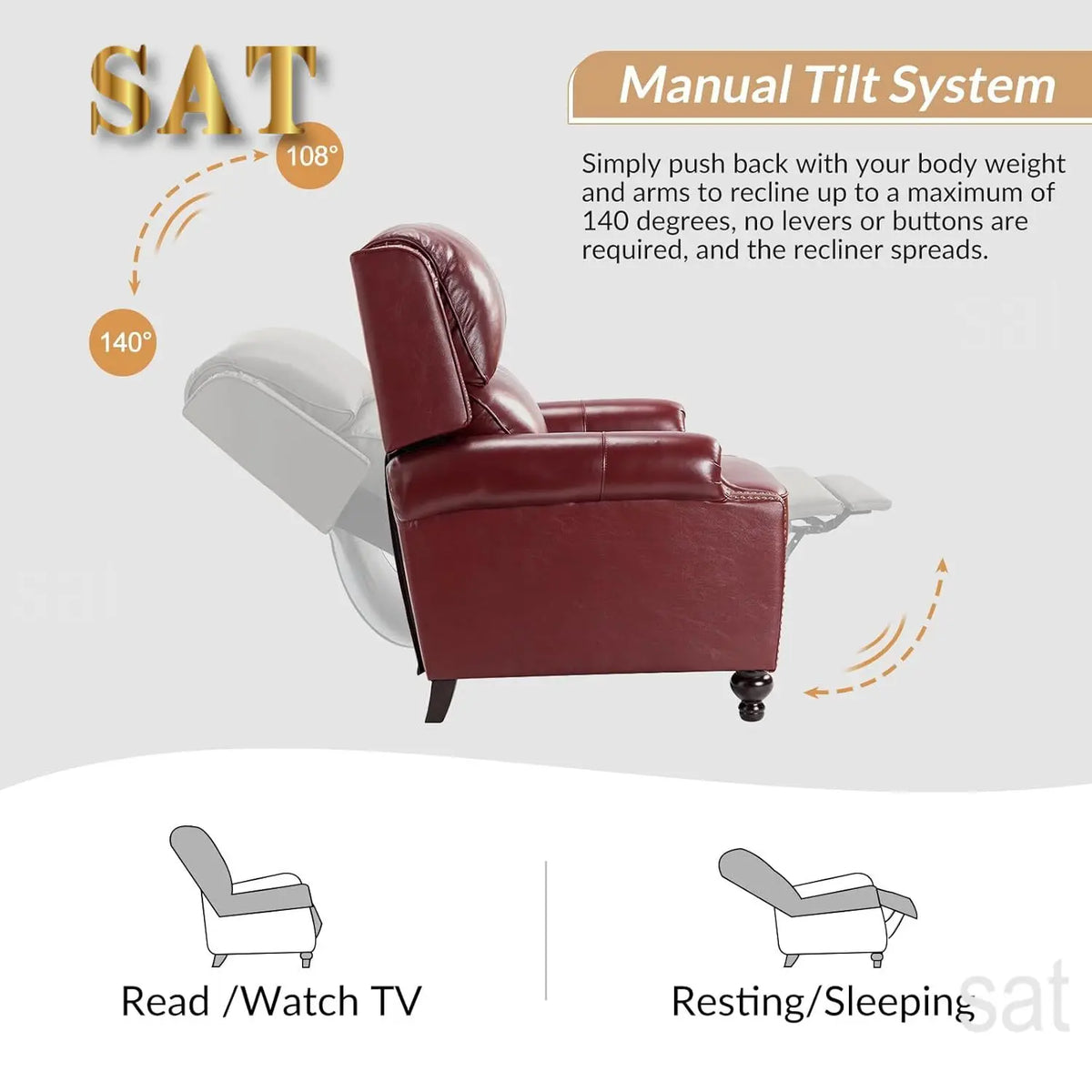 #Genuine Leather Wingback Recliner Thick Cushioned Seat Push Back Nailhead Trim Living Room Chair, Customized
