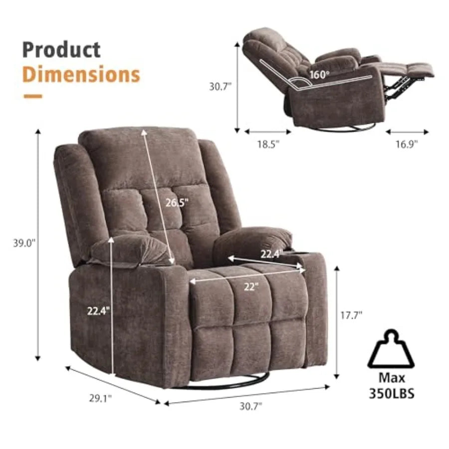 Power Swivel Rocker Recliner Chair for Adults with Massage and Heat, USB and Type-C Ports, Infinite Position, Electric Glider R