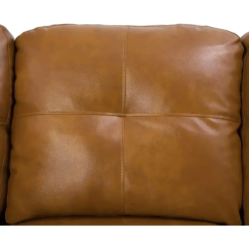 Leather Sectional Sofa with Storage Ottoman and Right Chaise in Ginger