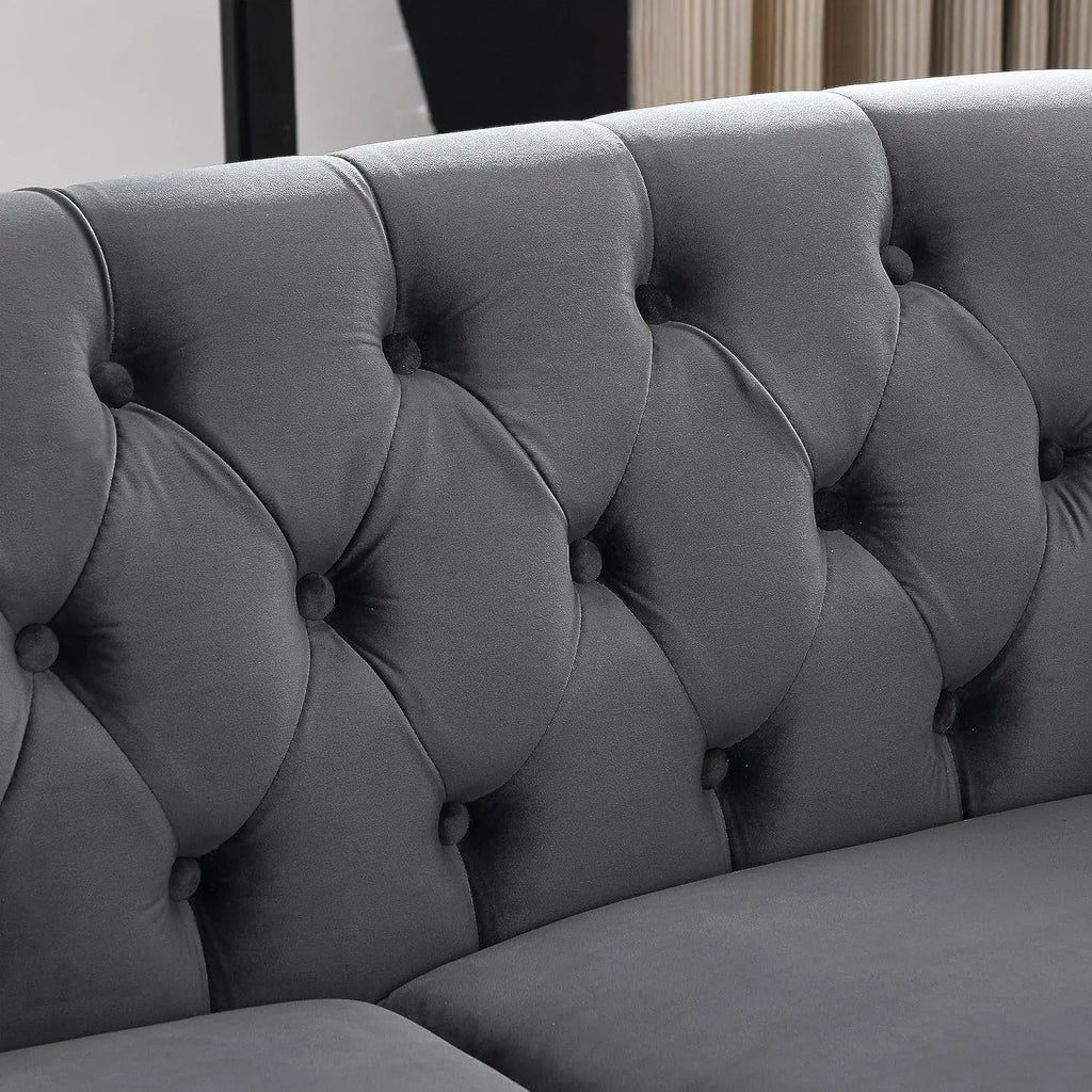 59" Chesterfield Loveseat Velvet Tufted Sofa with Rolled Arms & Nailhead for Living Room Bedroom Office, Grey, Customized