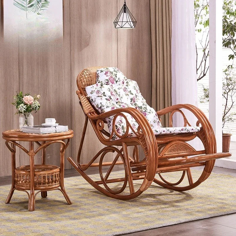 Real rattan Chinese furniture living room balcony Indonesian rattan art leisure recliner lunch