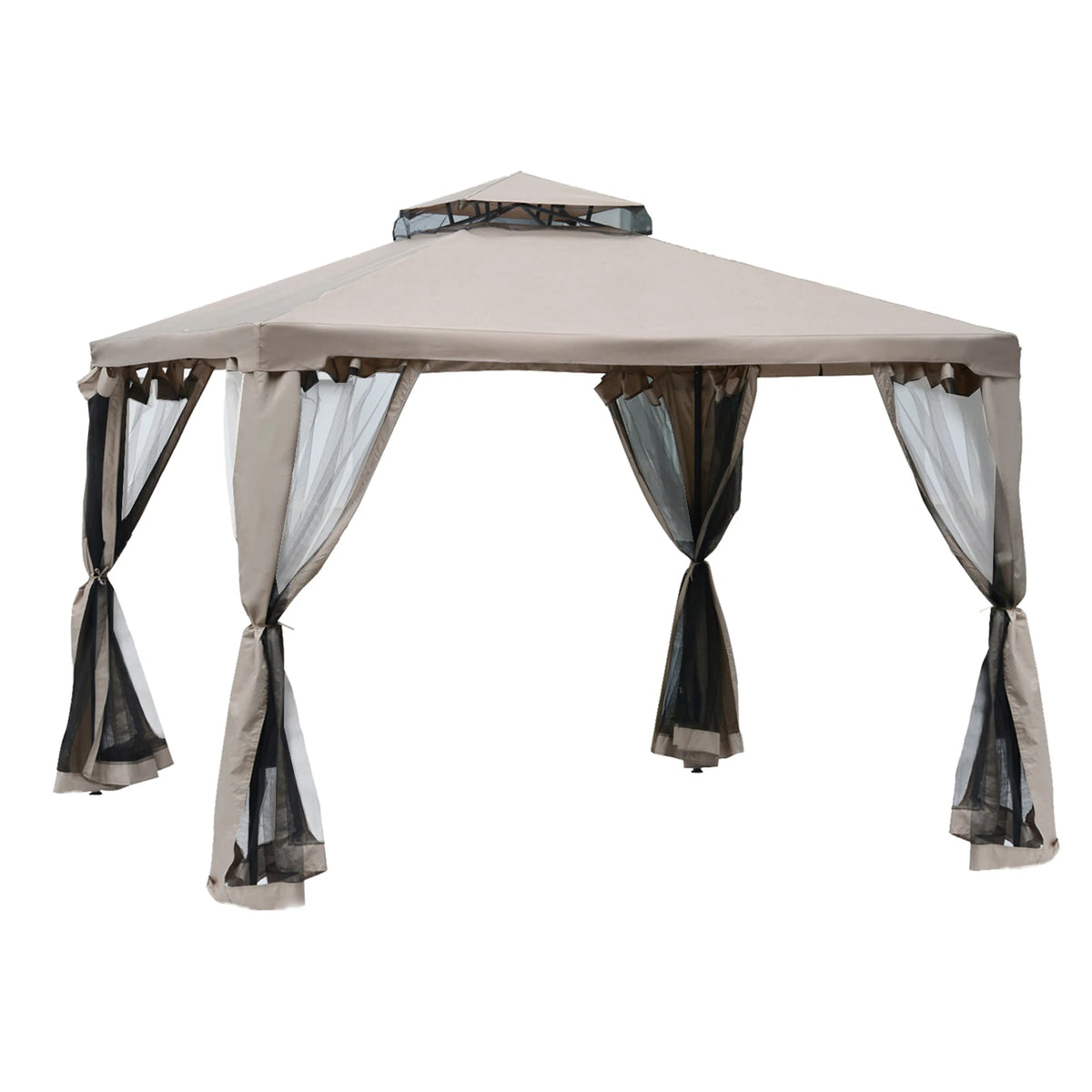 9.6' X 9.6' Outdoor Patio Gazebo Canopy Tent with Two-Tiered Roof, Taupe