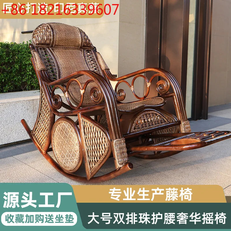 Natural rattan rocking chair elderly recliner balcony