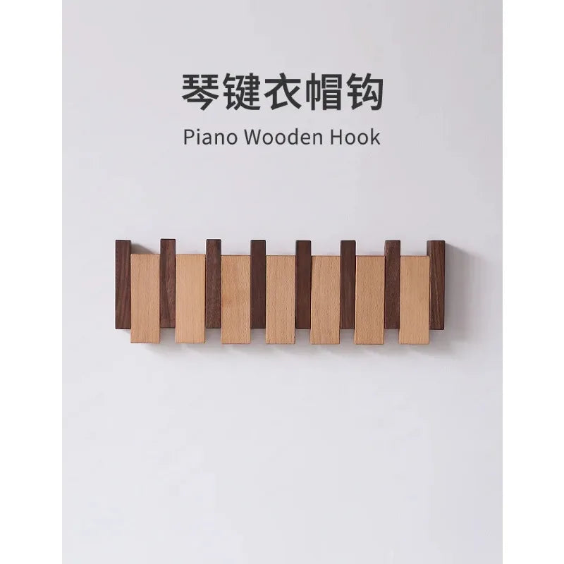 Clothes hook,  solid wood row hook, creative piano key entry, door entry wall, wooden coat rack