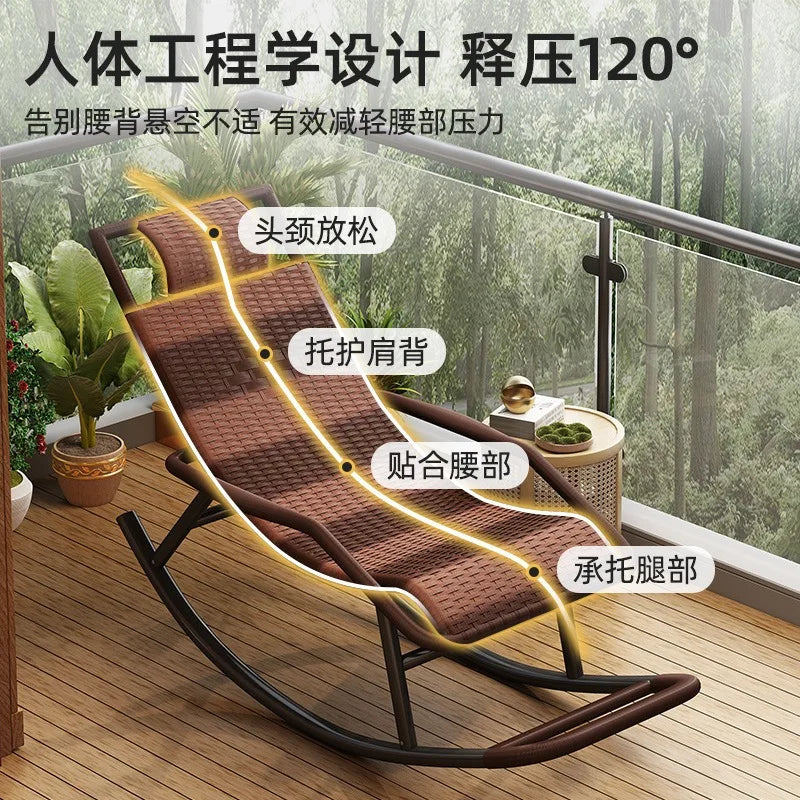 All-Season Wicker Rocking Chair, Summer Cooling Nap Leisure Chair for Balcony Living Room
