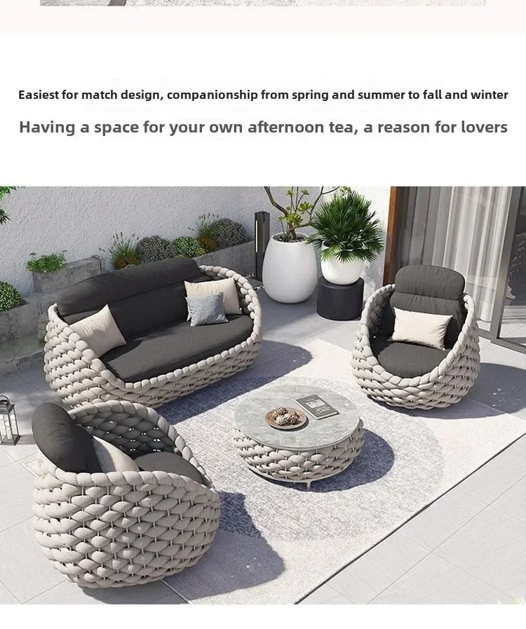 All-Weather Rattan Outdoor Sofa Set Leisure Terrace Furniture For Villa Balcony Living Room Courtyard Combination Double Chair