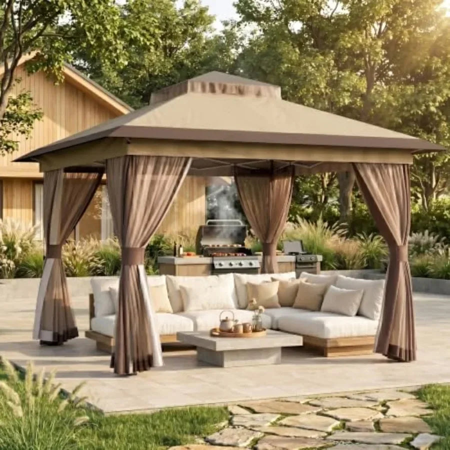 Pop Up Gazebo Canopy Tent, Outdoor Gazebo with Double Ventilated Roof, Waterproof UV Protection Pop Up Canopy with Mosquito Net