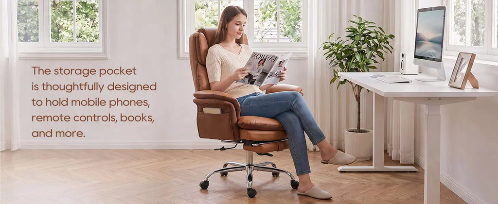 TCGBKAF Big and Tall Office Chair Executive Chair Brown PU Leather Criss Cross Chair with Adjustable Backrest and Flip Armrests, Ergonomic Computer Desk Chair with Footrest for Home &Office