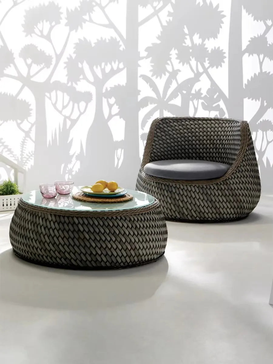 A complete set of outdoor waterproof rattan chair sofas suitable for villa courtyard garden balcony
