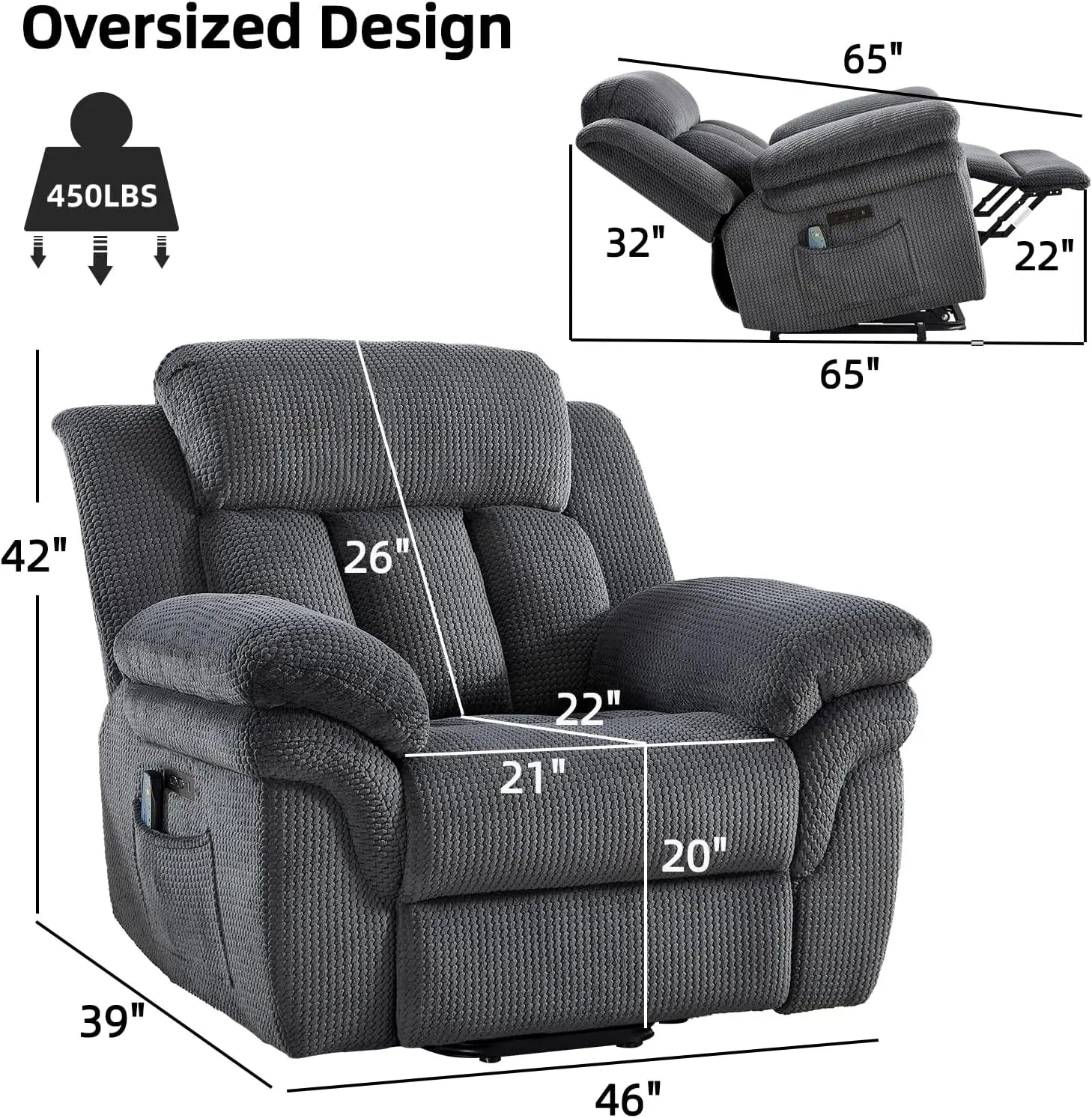 46" Wide Oversize Power Lift Recliner Chair, Extra Large Electric Lift Recliners for Elderly Big, Stand Up Recliner Chair