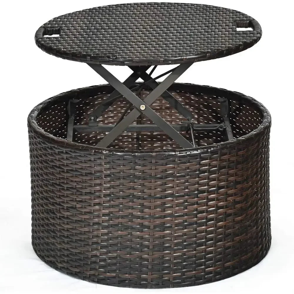 Patio Round Daybed with Retractable , Outdoor Wicker Rattan urniture Sets, Sectional Soa Set w/Height Adjustable Coee Table, Rat