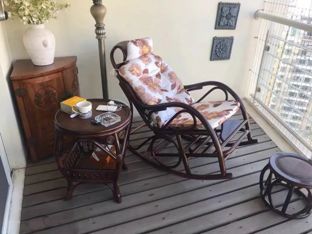 CZ Rocking Chair Hanging Basket Natural Real Rattan Plant Woven Relaxing Leisure Recliner