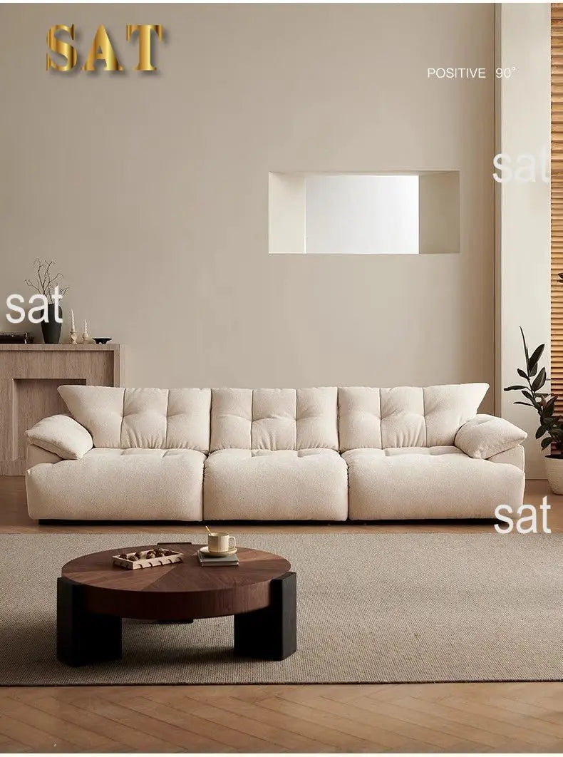 #Modular Cloud Chenille Fabric Sectional Sofa Minimalist Cream Style Straight Upholstered Sofa for Living Room Home Furniture